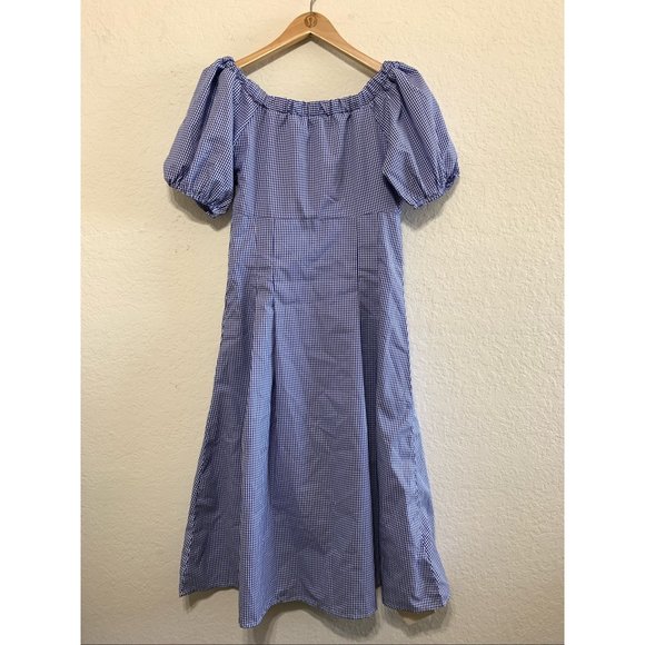 J. ING Off-Shoulder Gingham Blue Midi Fit & Flare Dress NWT Womens Size Large - Picture 9 of 14